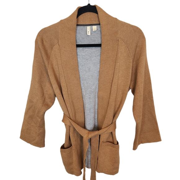 Moth Anthropologie Sweater Cardigan Women S Rizzo Belted Camel Wrap Belted - Picture 2 of 11